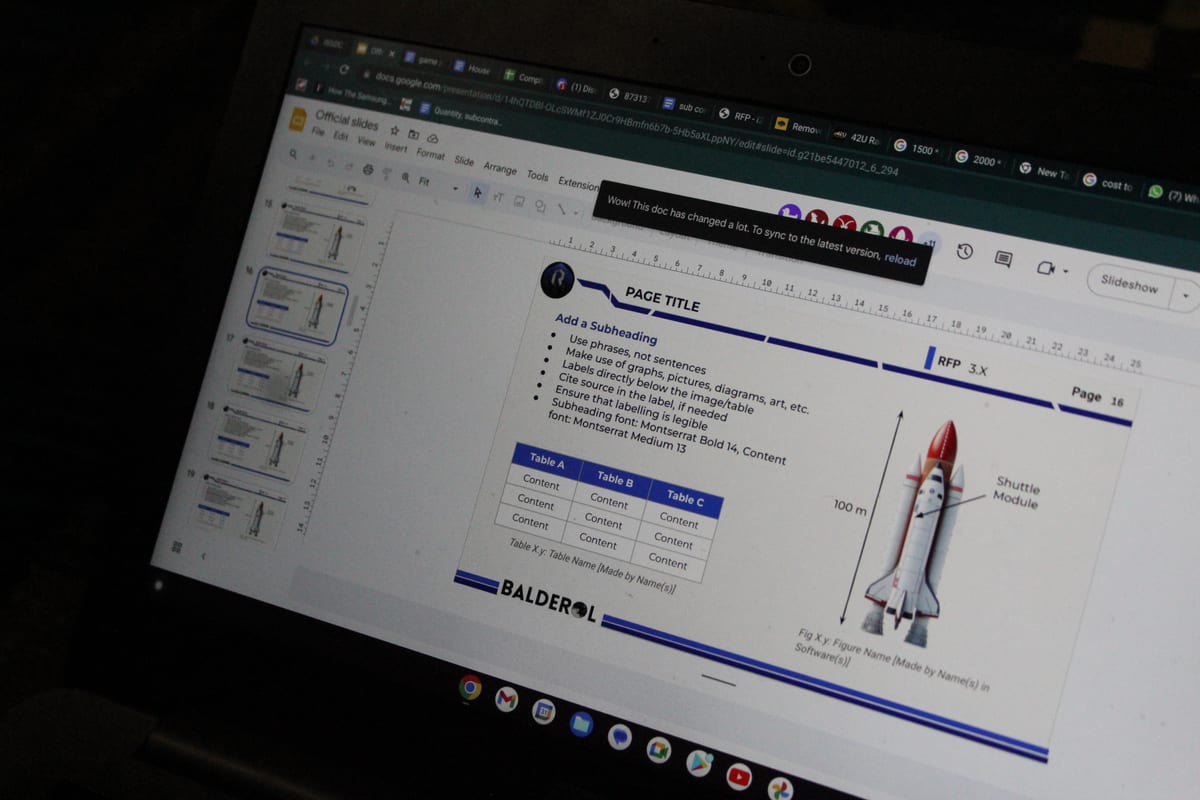 A laptop showing a company's design documentation part-way through the weekend