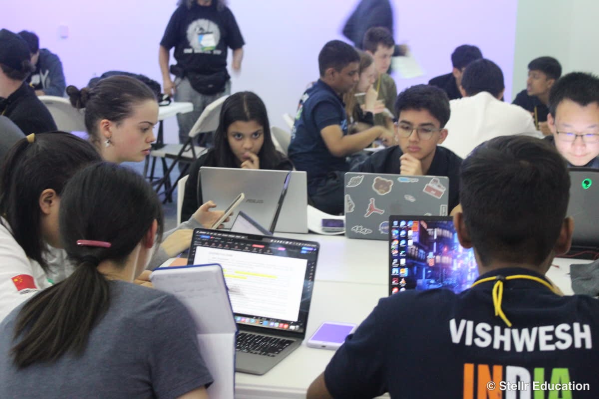 Students reviewing their design